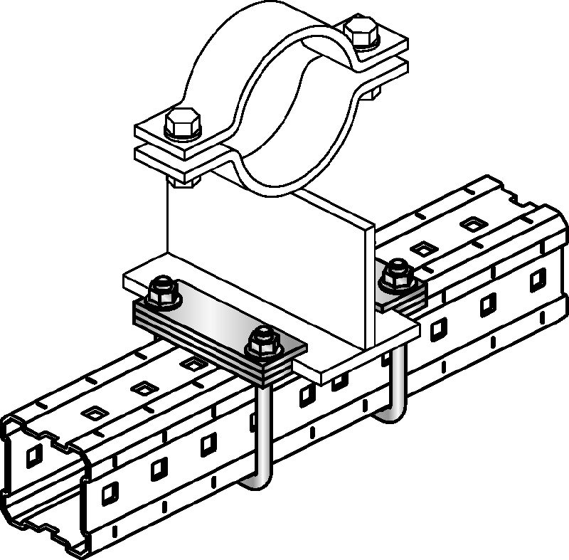 MIC-PS/MIC-PSP Hot-dip galvanised (HDG) connector for fastening pipe shoes to MI girders for heavy-duty applications with expansion